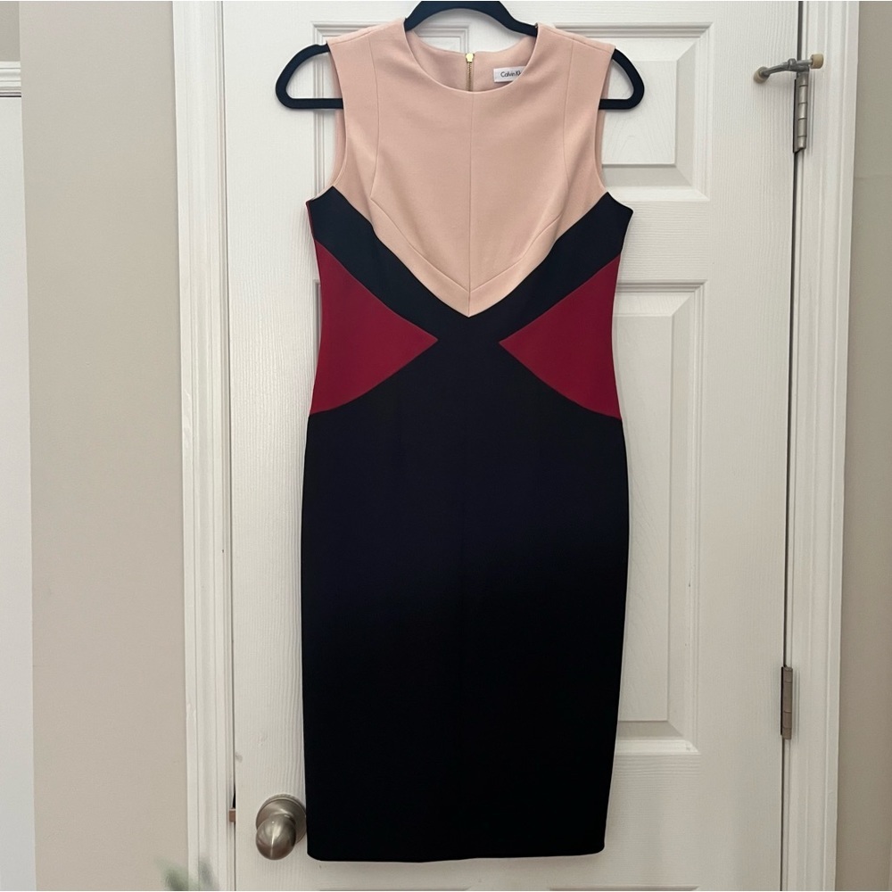 Anne Klein Colorblock Midi Dress - Black, Red, and Cream